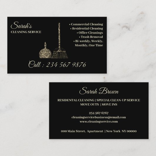 Reinigungsdienst Janitorial Gold funkeln grimmig Visitenkarte (Vorne/Hinten)