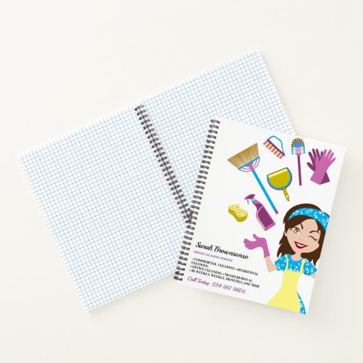 Reinigungsdienst Lady Janitorial Niedlicher Cartoo Notizblock (Innenseite)