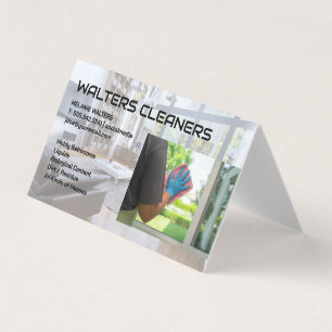 Reinigungsdienst-Logo   Dienstmädchen wäscht Fenst Visitenkarten