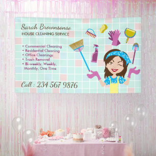 Reinigungsdienst Reinigungsdame Cartoon Werkzeuge Banner