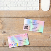 Reinigungsdienst rosa holografischer QR-Code Visitenkarte