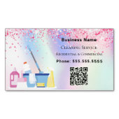 Reinigungsdienst rosa holograpgischer QR-Code Magnetische Visitenkarte (Vorderseite)