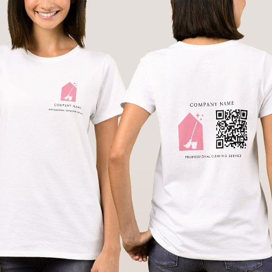 Reinigungsdienst Rosa Logo QR-Code Weiß T-Shirt