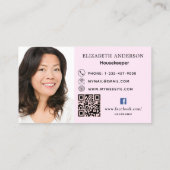 Reinigungsdienst rosa QR-Foto Visitenkarte (Rückseite)