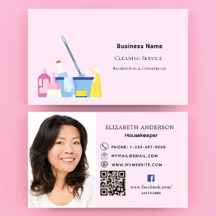 Reinigungsdienst rosa QR-Foto Visitenkarte