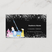 Reinigungsdienst Schwarzer Glitzer Staub QR-Code F Visitenkarte (Vorderseite)