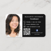 Reinigungsdienst schwarzes QR-Foto Visitenkarte (Rückseite)