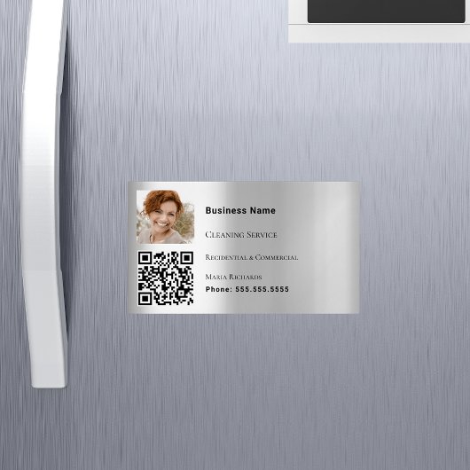 Reinigungsdienst Silber-Foto-QR-Code Magnetische Visitenkarte