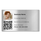 Reinigungsdienst Silber-Foto-QR-Code Magnetische Visitenkarte (Vorderseite)