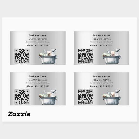 Reinigungsdienst Silber QR-Code Rechteckiger Aufkleber (Blatt)