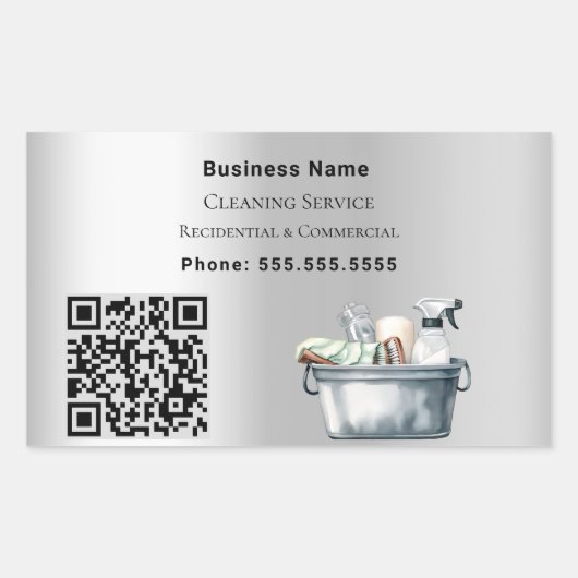 Reinigungsdienst Silber QR-Code Rechteckiger Aufkleber (Vorderseite)