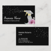 Reinigungsdienst Silver Spray Pink Floral Visitenkarte (Vorne/Hinten)