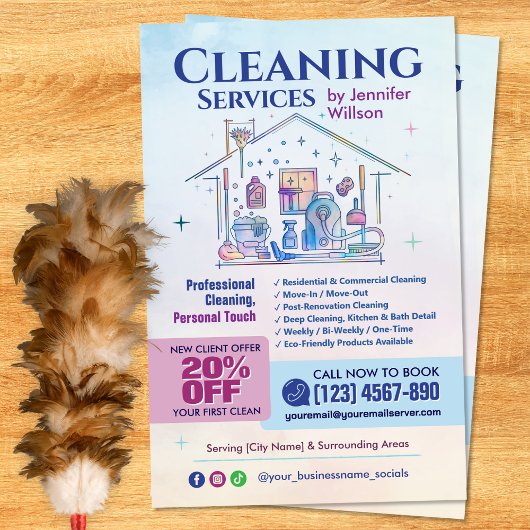 Reinigungsdienste - Aquarellbilder Flyer