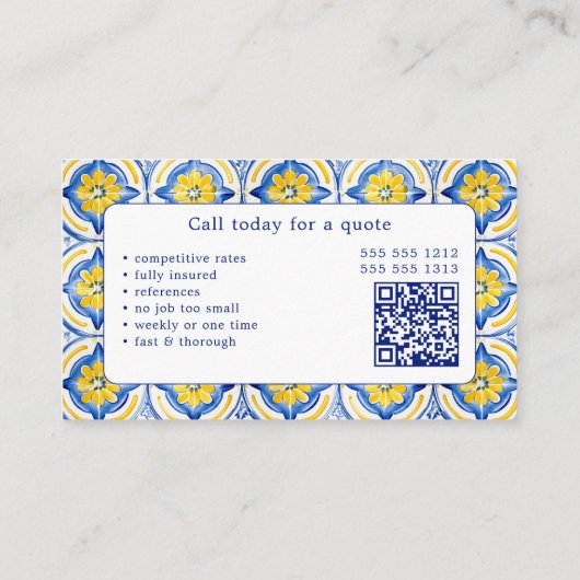 Reinigungsdienste Beruflicher QR-Code Visitenkarte (Rückseite)