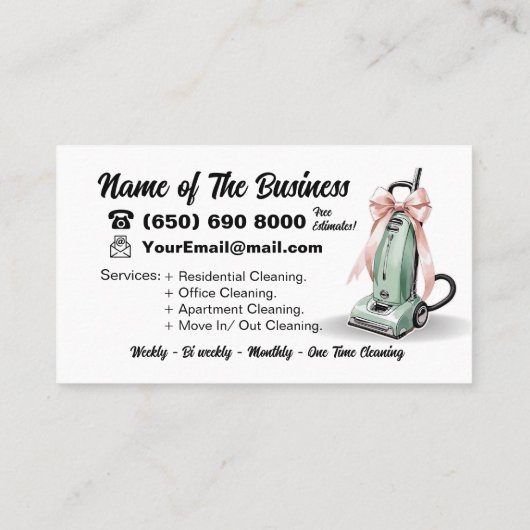 Reinigungsdienste für grünes Vakuum Visitenkarte (Rückseite)