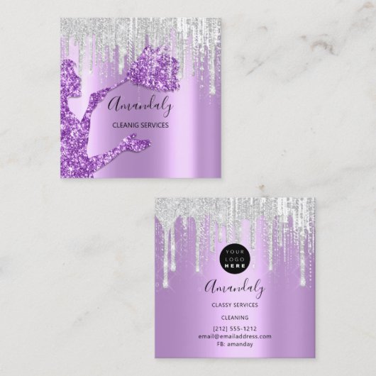 Reinigungsdienste für Haushaltshäuser Logo Grau Tr Quadratische Visitenkarte (Vorne/Hinten)