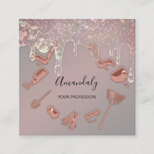 Reinigungsdienste für Haushaltshäuser Rose-Tropfen Quadratische Visitenkarte