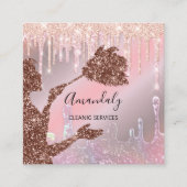 Reinigungsdienste für Haushaltshäuser Tropfen Logo Quadratische Visitenkarte (Vorderseite)