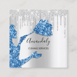 Reinigungsdienste für Maid House Logo Silber Blau Quadratische Visitenkarte