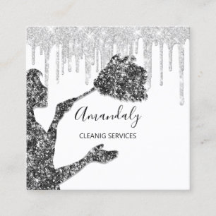 Reinigungsdienste für Maid House Logo Silver Gray Quadratische Visitenkarte