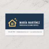 Reinigungsdienste für Navy Blue & Gold QR Code Hou Visitenkarte (Vorderseite)