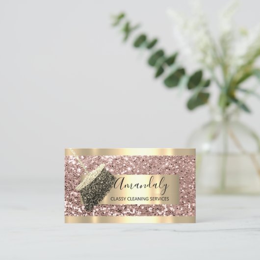 Reinigungsdienste Haushaltshaus Behaltend Gold-Ros Visitenkarte (Stehend Vorderseite)