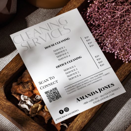 Reinigungsdienste Haushaltspreis Schwarz und Weiß Einladung