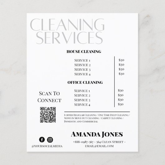 Reinigungsdienste Haushaltspreis Schwarz und Weiß Flyer (Vorne)