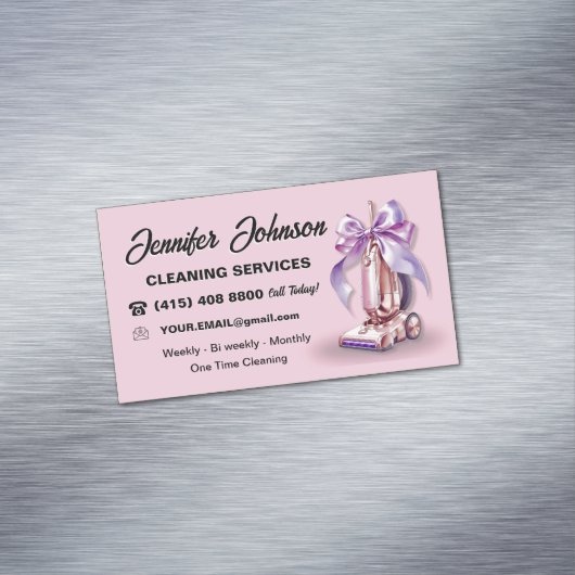 Reinigungsdienste in rosa Staubsauger Magnetische Visitenkarte (Beispiel)