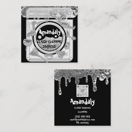 Reinigungsdienste Logo QR-Code-Logo-Schachtel-Logo Quadratische Visitenkarte (Vorne/Hinten)