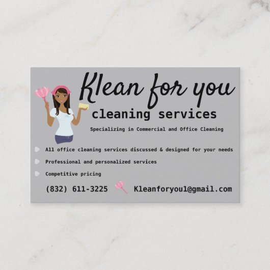 Reinigungsdienste Rosa Grau Visitenkarte (Vorderseite)