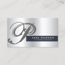 Reinigungsdienste Silver Monogram Business Card Visitenkarte