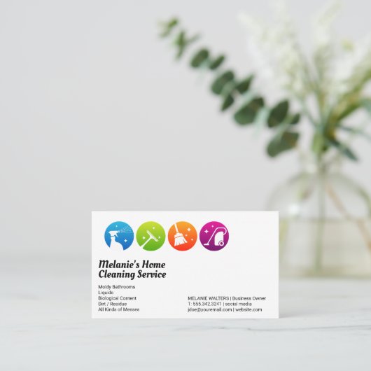 Reinigungsdienste | Spray Squeegee Broom Vacuum Visitenkarte (Stehend Vorderseite)