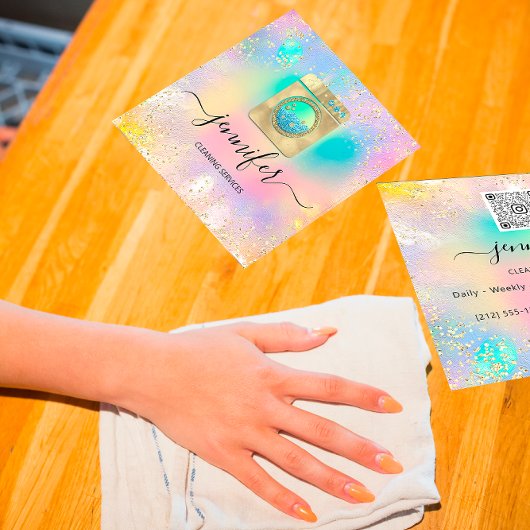 Reinigungsdienste Wäscherei QR Codo Logo Holograph Quadratische Visitenkarte