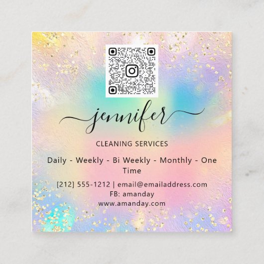 Reinigungsdienste Wäscherei QR Codo Logo Holograph Quadratische Visitenkarte (Rückseite)