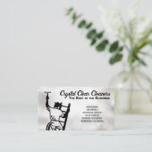 Reinigungsdienste | Window Cleaner on Ladder Visitenkarte (Stehend Vorderseite)