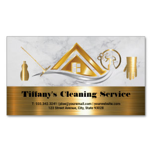 Reinigungsdienste   Zuhause Gold Metallic Icons Magnetische Visitenkarte