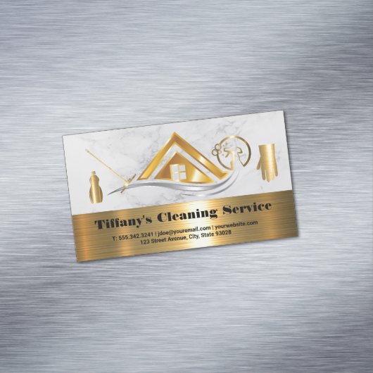 Reinigungsdienste | Zuhause Gold Metallic Icons Magnetische Visitenkarte (Beispiel)