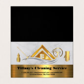 Reinigungsdienste | Zuhause Gold Metallic Icons Visitenkarten (Außenseite Aufgefaltet)