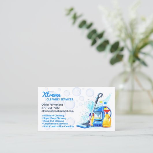 Reinigungsdienstkarte Visitenkarte (Stehend Vorderseite)