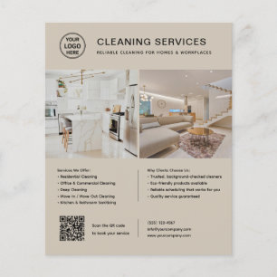 Reinigungsdienstleistungen Logo Foto QR-Code Beige Flyer