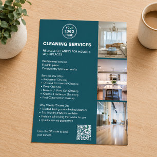 Reinigungsdienstleistungen Teal Foto Logo QR Flyer