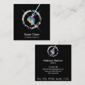 Reinigungshaus Sparkling Holograph Broom Squa Quadratische Visitenkarte (Vorne/Hinten)