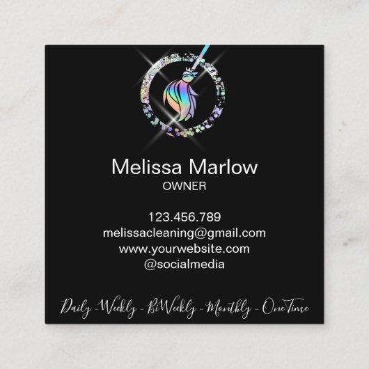 Reinigungshaus Sparkling Holograph Broom Squa Quadratische Visitenkarte (Rückseite)