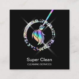 Reinigungshaus Sparkling Holograph Broom Squa Quadratische Visitenkarte