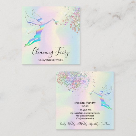 Reinigungshaus Sparkling Holograph Fairy Quadratische Visitenkarte (Vorne/Hinten)