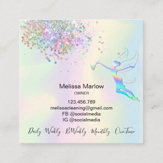 Reinigungshaus Sparkling Holograph Fairy Quadratische Visitenkarte (Rückseite)