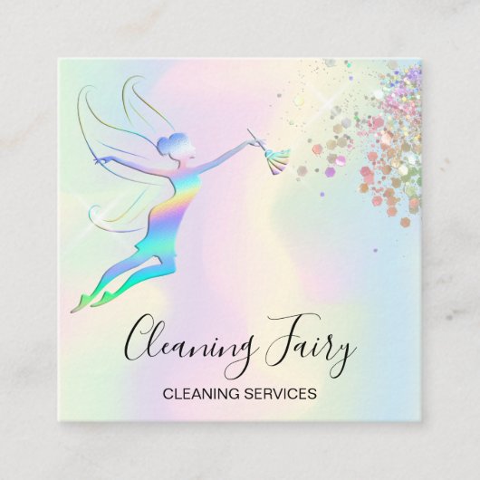 Reinigungshaus Sparkling Holograph Fairy Quadratische Visitenkarte (Vorderseite)