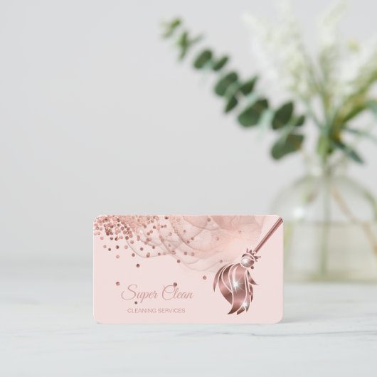 Reinigungshaus Sparkling Rose gold Business C Visitenkarte (Stehend Vorderseite)