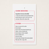 Reinigungsinstruktionen Produktpfandkarte (Vorderseite)